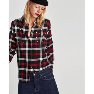 Zara Plaid Faux Pearl Shirt
